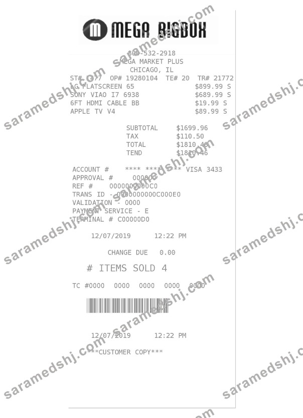 MEGA BIGBOX payment receipt